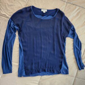 Velvet by Graham & Spencer blue long sleeve mixed media crewneck blouse top shir